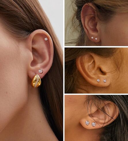 3 Pairs Flatback Stud Earrings for Women Girls Ball Cartilage Stud Earrings Set Screw Flower Back Nap Earrings Stainless Steel 14K Gold Earrings Gift for Women in Saudi Arabia