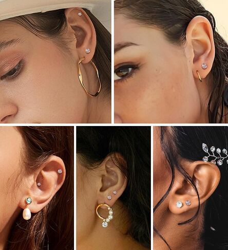 3 Pairs Flatback Stud Earrings for Women Girls Ball Cartilage Stud Earrings Set Screw Flower Back Nap Earrings Stainless Steel 14K Gold Earrings Gift for Women in Saudi Arabia