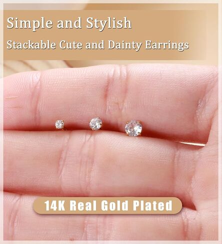 3 Pairs Flatback Stud Earrings for Women Girls Ball Cartilage Stud Earrings Set Screw Flower Back Nap Earrings Stainless Steel 14K Gold Earrings Gift for Women in Saudi Arabia
