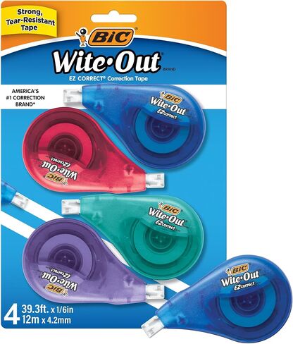 BIC White-Out Brand EZ Correct Correction Tape, 39.3 Feet, 4-Count Pack of white Correction Tape, Fast, Clean and Easy to Use Tear-Resistant Tape in Saudi Arabia
