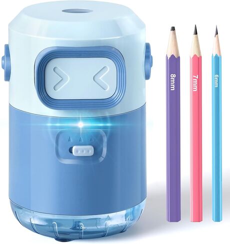 Electric Pencil Sharpener for Kids, Fully Automatic Pencil Sharpener for Colored Pencils, Rechargeable Sharpener Plug in, Auto in&Out Robot Pencil Sharpeners for Classroom/Home/Office,Blue in Saudi Arabia
