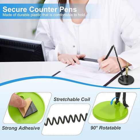 Patikil 6pcs قلم آمن مع سلسلة لاصق وحامل القلم الأمني ​​، ومكافحة الاستقبال أقلام سطح المكتب قلم الأسود الحبر الملؤلات لمكتب مكتب مكان العمل لوازم المنزل ، قاعدة مسطحة ، أخضر in Kuwait