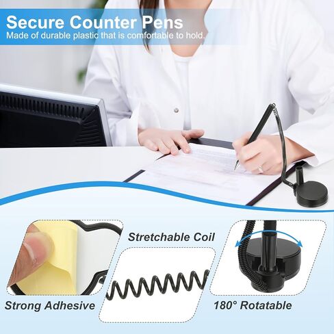 Patikil 6pcs قلم آمن مع سلسلة لاصق وحامل القلم الأمني ​​، ومكافحة الاستقبال أقلام سطح المكتب قلم الأسود الحبر الملؤلات لمكتب مكتب مكان العمل لوازم المنزل ، قاعدة مسطحة ، أخضر in Kuwait
