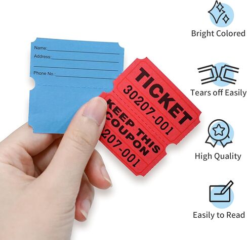 L LIKED 2000 Raffle Tickets Double Rolls 50/50 Stub Tickets with Consecutive Numbers 1000 Pairs per Roll,2 Rolls-Green,Red in Kuwait