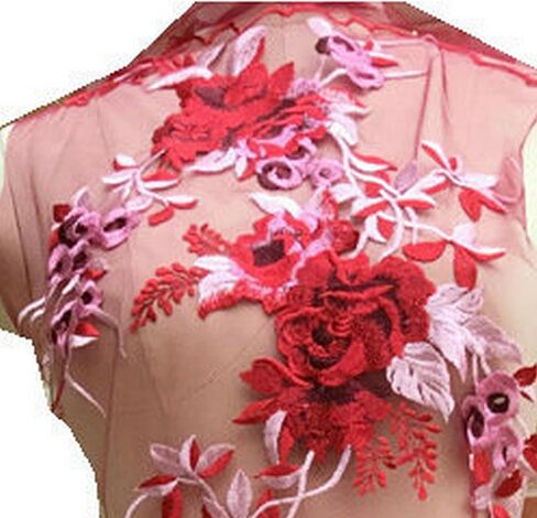 2 Pcs Colorful Lace Embroidery Flower Applique Patch Decals with Pearl Sequins Eugen Yarn Handmade Wedding Dress Decor DIY Clothes Fabric (Green) in Kuwait