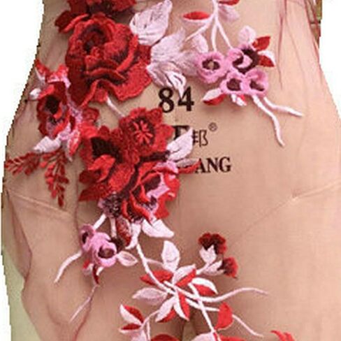 2 Pcs Colorful Lace Embroidery Flower Applique Patch Decals with Pearl Sequins Eugen Yarn Handmade Wedding Dress Decor DIY Clothes Fabric (Green) in Kuwait