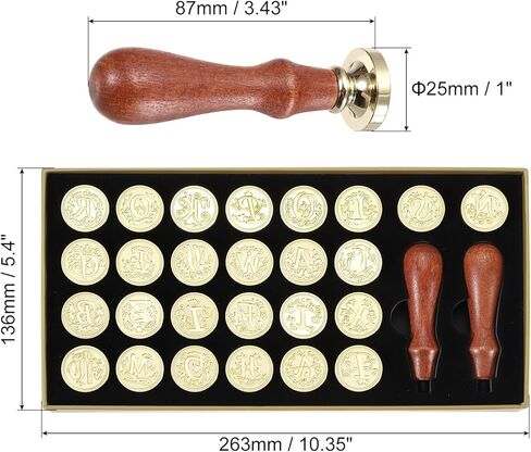 PATIKIL Brass Letter Wax Seal Stamp Heads & 2Pcs Ergonomic Handles Kit, 26 Custom A-Z Plant Leaves Monogram Wax Sealing Set for Envelopes Wedding Party Invitations, Vintage Brown Gift Box in Kuwait