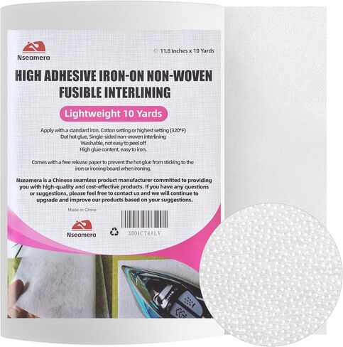 Lightweight Weight Iron-On Fusible Interfacing, 11.8" x 3 Yards, Non-Woven Adhesive Backing Fabric for Sewing, Quilting, and DIY Crafts, Enhanced Adhesion & Wash Durability in Kuwait