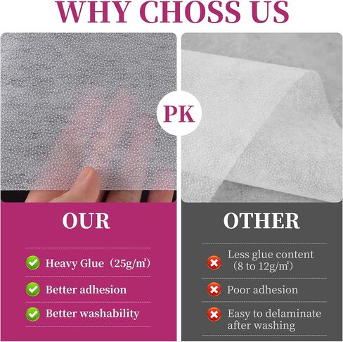 Lightweight Weight Iron-On Fusible Interfacing, 11.8" x 3 Yards, Non-Woven Adhesive Backing Fabric for Sewing, Quilting, and DIY Crafts, Enhanced Adhesion & Wash Durability in Kuwait