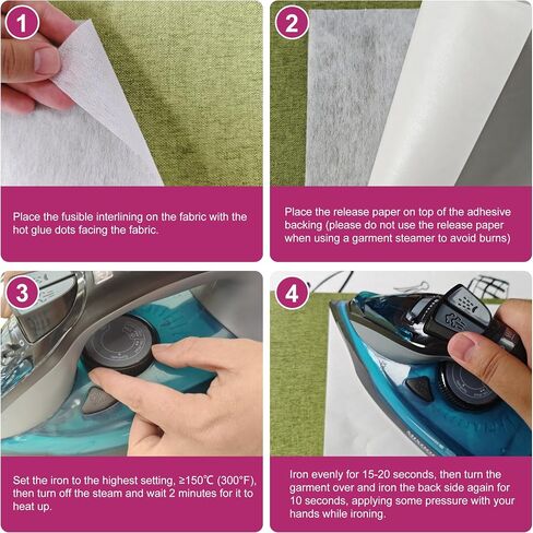 Lightweight Weight Iron-On Fusible Interfacing, 11.8" x 3 Yards, Non-Woven Adhesive Backing Fabric for Sewing, Quilting, and DIY Crafts, Enhanced Adhesion & Wash Durability in Kuwait