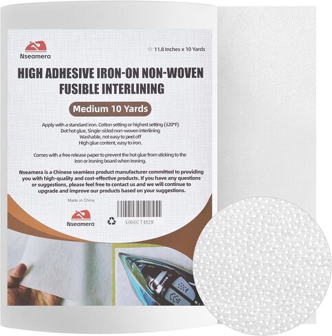 Lightweight Weight Iron-On Fusible Interfacing, 11.8" x 3 Yards, Non-Woven Adhesive Backing Fabric for Sewing, Quilting, and DIY Crafts, Enhanced Adhesion & Wash Durability in Kuwait