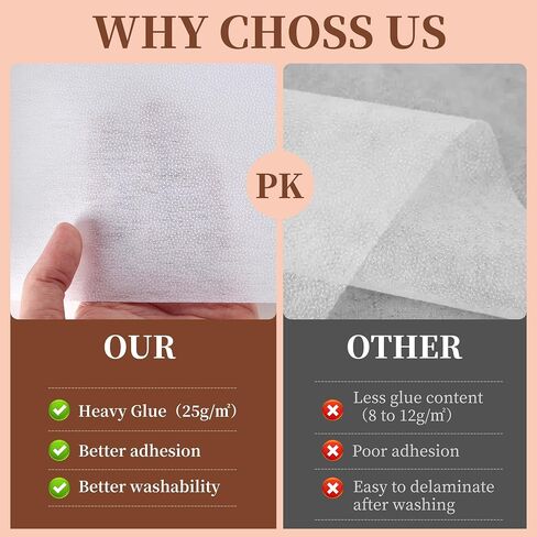 Lightweight Weight Iron-On Fusible Interfacing, 11.8" x 3 Yards, Non-Woven Adhesive Backing Fabric for Sewing, Quilting, and DIY Crafts, Enhanced Adhesion & Wash Durability in Kuwait