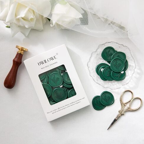 60 Pcs Emerald Green Wax Seal Stickers, Wedding Invitation Accessories Envelope Stickers - Self Adhesive Envelope Seals, Peferct for Invitation, Gift Box Craft Wrapping, Christmas Cards Decor in Kuwait