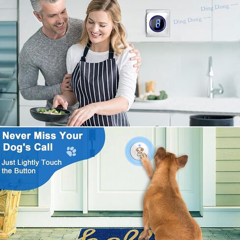 SURFOU Dog Door Bell for Dogs Go Outside Wireless Doggie Door Bell for Dog Puppy Training 2 Transmitters 2 Receivers Dog Doorbell with 55 Ringtones 5 Adjust Volume Levels LED Flash IP55 Waterproof in Saudi Arabia