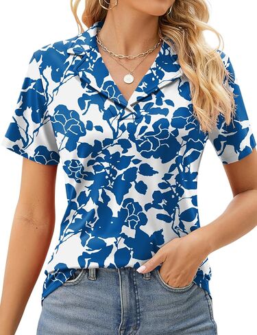 Rapbin Women's Polo Shirts Lapel Collar V Neck Short Sleeve Blouse Dressy Casual Tunic Tops in Kuwait