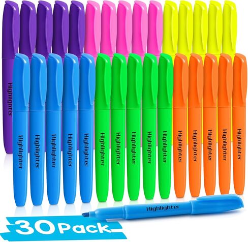 V-Opitos 30 Pack Yellow Highlighters, No Bleed Highlighters, Bright Highlighters with Soft Chisel Tips, Ideal for Office and School Supplies in Saudi Arabia