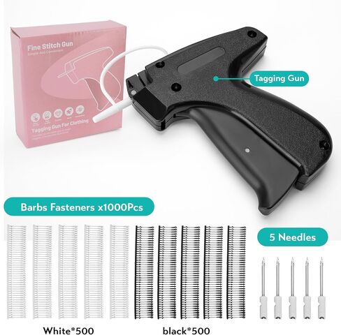 Clothing Label Gun,Standard Retail Price Tag Labeling Gun Kit,Having 5 Needles, 1000 Micro Fasteners,Suitable for Store,Warehouse,Consignment,Yard Sale,etc.(Black-1) in Kuwait