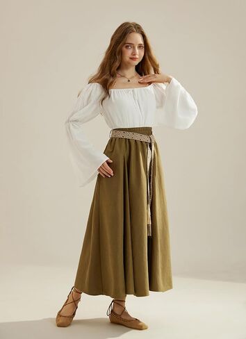 Scarlet Darkness Renaissance Shirt Women Off Shoulder Bell Sleeve Tops Pirate Peasant Blouse in Kuwait