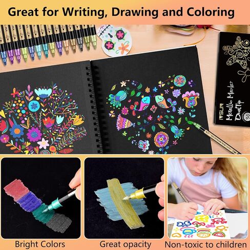 Metallic Marker Pens, 30 Colors Dual Tip Acrylic Paint Pens for Black Paper, Scrapbooking, Photo Album, Rock Painting, Paint Marker for DIY Arts & Crafts, Glass, Wood, Card Making, Scrapbook Supplies in Saudi Arabia
