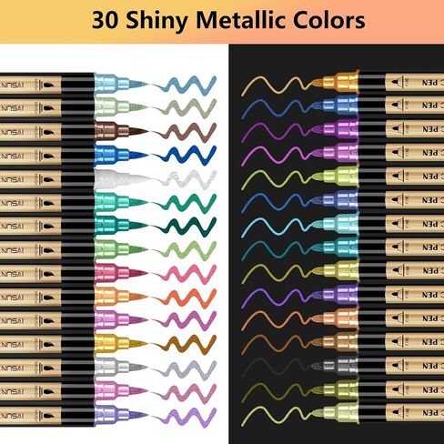 Metallic Marker Pens, 30 Colors Dual Tip Acrylic Paint Pens for Black Paper, Scrapbooking, Photo Album, Rock Painting, Paint Marker for DIY Arts & Crafts, Glass, Wood, Card Making, Scrapbook Supplies in Saudi Arabia