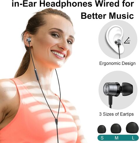 ENVEL USB C Wired-Earbuds in-Ear-Headphones-with-Microphone, HiFi Stereo, Noise Isolation, Lightweight, S/M/L Ear Bud Tips, Tangle-Free, Compatible with iPhone 15 Galaxy S24 23 Pixel 8 7 in Saudi Arabia