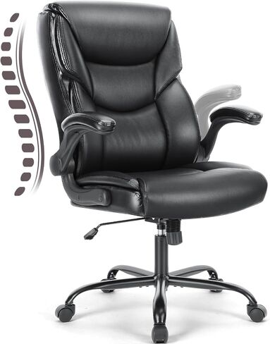 Office Chair - Ergonomic Executive Computer Desk Chairs with Adjustable Flip-up Armrest, Swivel Task Chair with Lumbar Support, Strong Metal Base, PU Leather, Black in Saudi Arabia