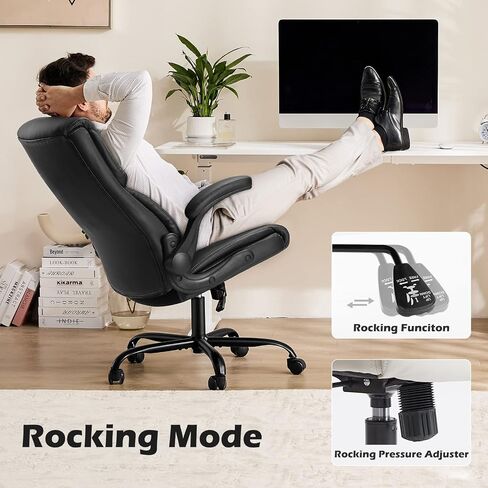 Office Chair - Ergonomic Executive Computer Desk Chairs with Adjustable Flip-up Armrest, Swivel Task Chair with Lumbar Support, Strong Metal Base, PU Leather, Black in Saudi Arabia
