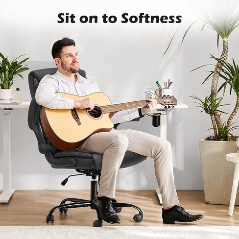 Office Chair - Ergonomic Executive Computer Desk Chairs with Adjustable Flip-up Armrest, Swivel Task Chair with Lumbar Support, Strong Metal Base, PU Leather, Black in Saudi Arabia