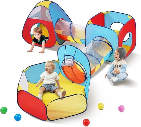 VEVOR 3 in 1 Kids Play Tent with Tunnel for Girls, Princes, Boys, Babies and Toddlers, Indoor/Outdoor Pop Up Playhouse with Carrying Bag & Banding Straps as Birthday Gifts, Magenta Color in Saudi Arabia