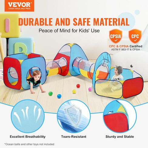 VEVOR 3 in 1 Kids Play Tent with Tunnel for Girls, Princes, Boys, Babies and Toddlers, Indoor/Outdoor Pop Up Playhouse with Carrying Bag & Banding Straps as Birthday Gifts, Magenta Color in Saudi Arabia