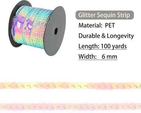 Flat Sequin Strip, 6mm String Metallic Sequin Strand, Multicolor, 100 Yards in Kuwait