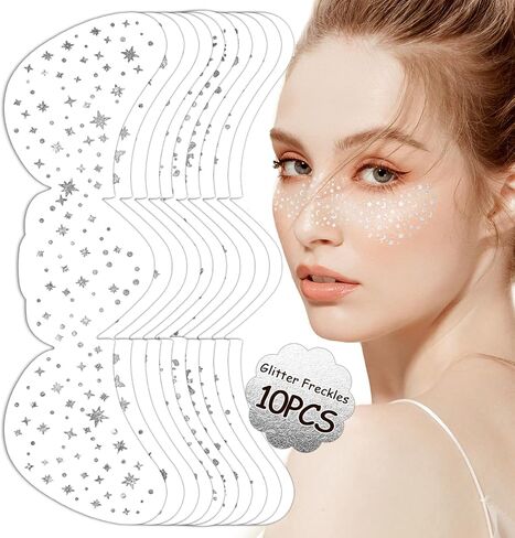 24 Sheets Gold and Silver Face Glitter Freckles Face Tattoo, Sparkle Speckles Patches Waterproof Temporary Tattoo, Glitter Fake Freckles Face Makeup Patches For Women Girls Festival Party Face Decor in Saudi Arabia