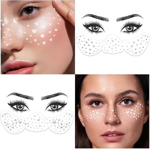 24 Sheets Gold and Silver Face Glitter Freckles Face Tattoo, Sparkle Speckles Patches Waterproof Temporary Tattoo, Glitter Fake Freckles Face Makeup Patches For Women Girls Festival Party Face Decor in Saudi Arabia