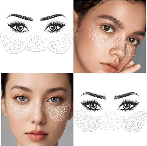 24 Sheets Gold and Silver Face Glitter Freckles Face Tattoo, Sparkle Speckles Patches Waterproof Temporary Tattoo, Glitter Fake Freckles Face Makeup Patches For Women Girls Festival Party Face Decor in Saudi Arabia