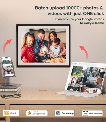 Cozyla Canvas Digital Picture Frame Large 17 Inch Send Pictures and Videos via Email Google Photos Instagram Phone App Free Unlimited Storage Smart Photo Frame Electronic WiFi Black with White Mat in Kuwait