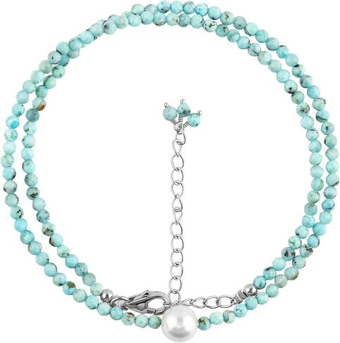 CRYSTALIS Natural Larimar Beads Adjustable Choker Necklace with Elegant Pearl, High Grade Beaded Crystals, Chakra Healing Gemstone, Gift Giving Women Jewelry, 925 Sterling Silver 18 inch in Kuwait