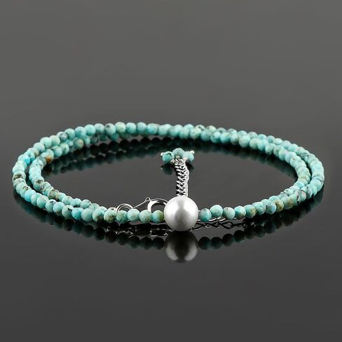 CRYSTALIS Natural Larimar Beads Adjustable Choker Necklace with Elegant Pearl, High Grade Beaded Crystals, Chakra Healing Gemstone, Gift Giving Women Jewelry, 925 Sterling Silver 18 inch in Kuwait