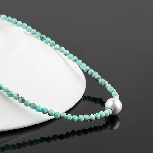 CRYSTALIS Natural Larimar Beads Adjustable Choker Necklace with Elegant Pearl, High Grade Beaded Crystals, Chakra Healing Gemstone, Gift Giving Women Jewelry, 925 Sterling Silver 18 inch in Kuwait