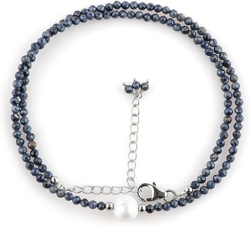 CRYSTALIS Natural Larimar Beads Adjustable Choker Necklace with Elegant Pearl, High Grade Beaded Crystals, Chakra Healing Gemstone, Gift Giving Women Jewelry, 925 Sterling Silver 18 inch in Kuwait