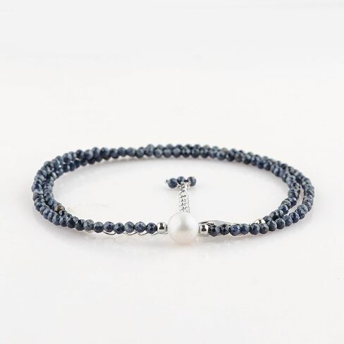 CRYSTALIS Natural Larimar Beads Adjustable Choker Necklace with Elegant Pearl, High Grade Beaded Crystals, Chakra Healing Gemstone, Gift Giving Women Jewelry, 925 Sterling Silver 18 inch in Kuwait