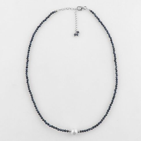 CRYSTALIS Natural Larimar Beads Adjustable Choker Necklace with Elegant Pearl, High Grade Beaded Crystals, Chakra Healing Gemstone, Gift Giving Women Jewelry, 925 Sterling Silver 18 inch in Kuwait