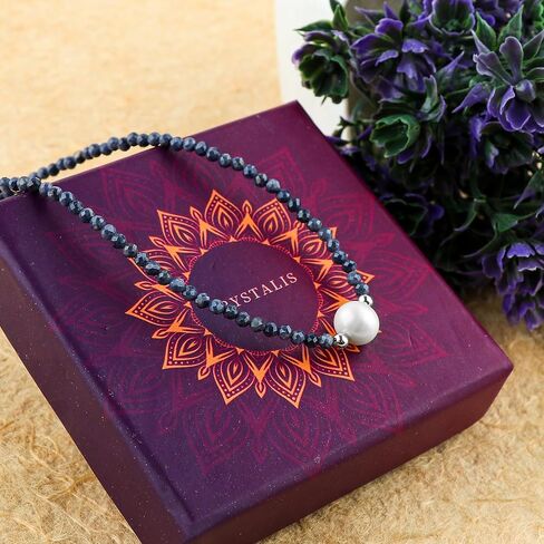 CRYSTALIS Natural Larimar Beads Adjustable Choker Necklace with Elegant Pearl, High Grade Beaded Crystals, Chakra Healing Gemstone, Gift Giving Women Jewelry, 925 Sterling Silver 18 inch in Kuwait