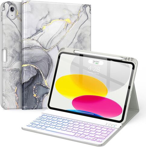 Soke for iPad 10th Generation Case with Keyboard 10.9 Inch 2022-7 Color Backlight Wireless Detachable Folio Stand Keyboard Cover with Built-in Pencil Holder for iPad 10th Gen, Pink Rose in Saudi Arabia