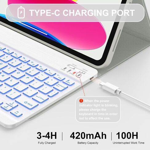 Soke for iPad 10th Generation Case with Keyboard 10.9 Inch 2022-7 Color Backlight Wireless Detachable Folio Stand Keyboard Cover with Built-in Pencil Holder for iPad 10th Gen, Pink Rose in Saudi Arabia