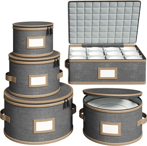 Hard Shell China Storage Containers – 5 Piece Set for Storing Dinner Plates, Salad Plates, Mugs, Quilted Dividers for Safe Moving and Seasonal Storage, Beige in Saudi Arabia