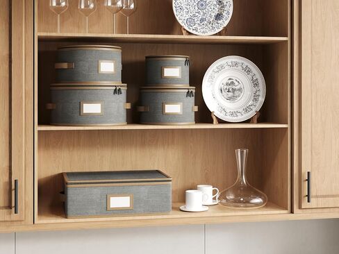 Hard Shell China Storage Containers – 5 Piece Set for Storing Dinner Plates, Salad Plates, Mugs, Quilted Dividers for Safe Moving and Seasonal Storage, Beige in Saudi Arabia