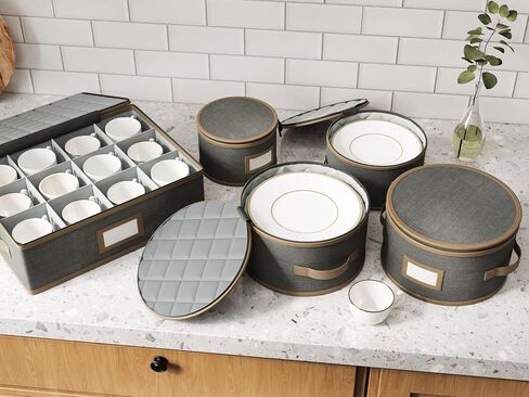 Hard Shell China Storage Containers – 5 Piece Set for Storing Dinner Plates, Salad Plates, Mugs, Quilted Dividers for Safe Moving and Seasonal Storage, Beige in Saudi Arabia