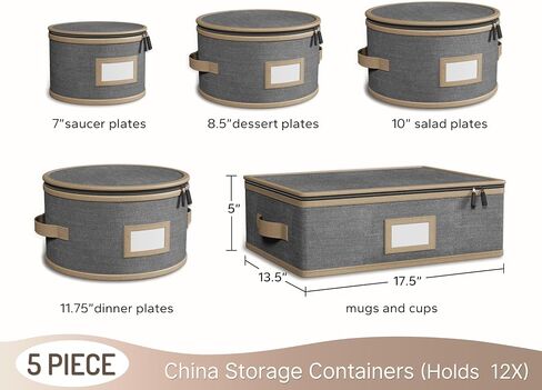 Hard Shell China Storage Containers – 5 Piece Set for Storing Dinner Plates, Salad Plates, Mugs, Quilted Dividers for Safe Moving and Seasonal Storage, Beige in Saudi Arabia