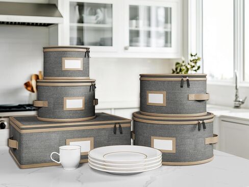 Hard Shell China Storage Containers – 5 Piece Set for Storing Dinner Plates, Salad Plates, Mugs, Quilted Dividers for Safe Moving and Seasonal Storage, Beige in Saudi Arabia