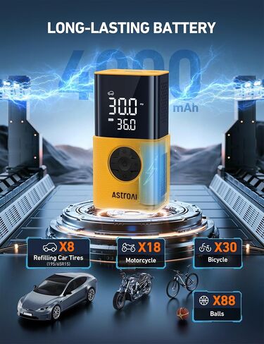 AstroAI L7 Tire Inflator Portable Air Compressor Cordless Bike Pump with Digital Dual Values Display, 150 PSI Car Tires Pump with LED Lights Air Pump for Cars, Motorcycles, Bikes, Balls in Kuwait